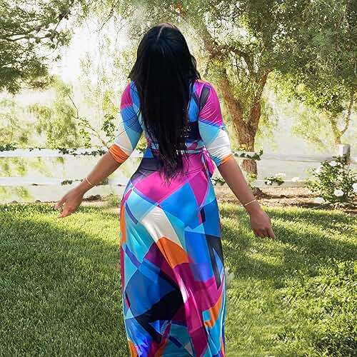 FANDEE Plus Size Maxi Dress for Women Casual Summer Sundress V-Neck 3/4 Sleeve - Image 4