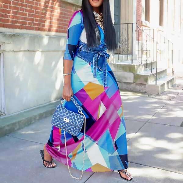 FANDEE Plus Size Maxi Dress for Women Casual Summer Sundress V-Neck 3/4 Sleeve - Image 5