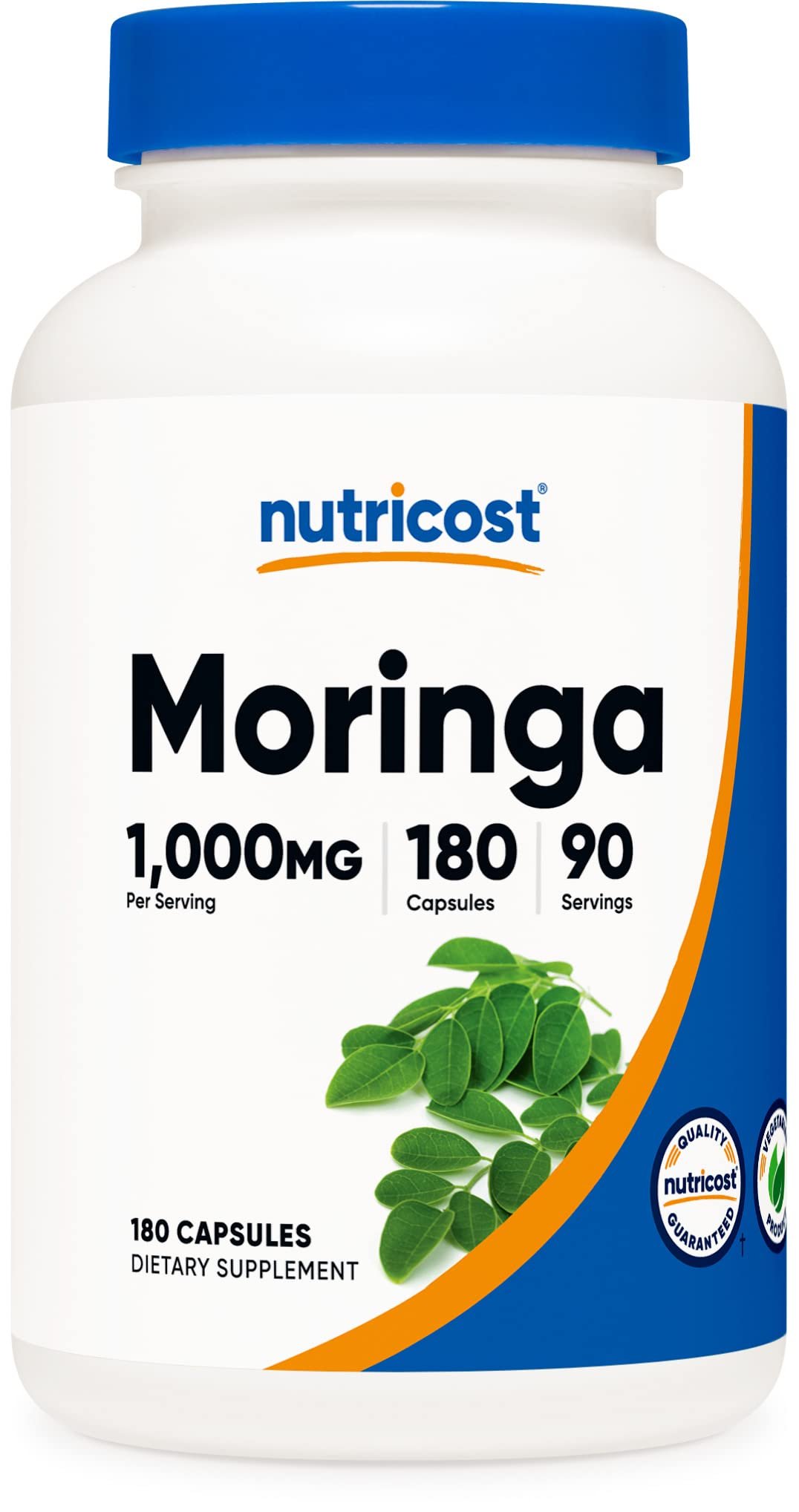 Nutricost Moringa Capsules 500mg, 180 Capsules (90 Servings) - Vegetarian Capsules, Non-GMO, Gluten Free - Product Image