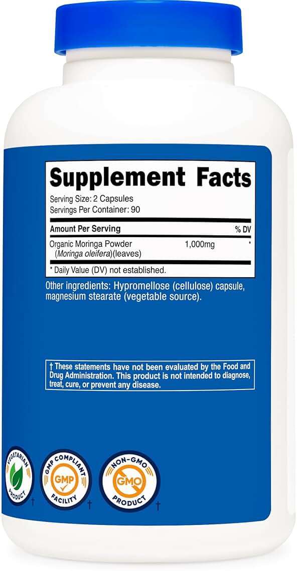 Nutricost Moringa Capsules 500mg, 180 Capsules (90 Servings) - Vegetarian Capsules, Non-GMO, Gluten Free - Image 5