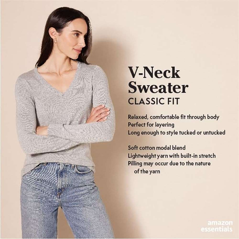 Amazon Essentials Women's Regular-Fit Lightweight Long-Sleeve V-Neck Sweater - Image 2