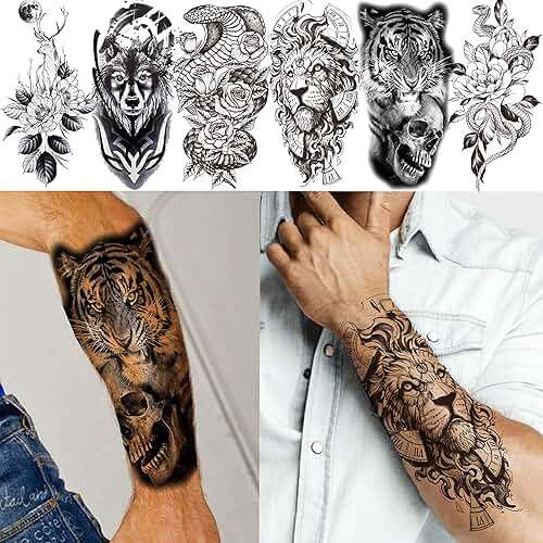 VANTATY 20 Sheets Extra Large Full Arm Temporary Tattoos For Men Adults, Tiger Snake Leopard Lion King Temporary Tattoos Sleeve For Women, Temp Waterproof Fake Tattoo Stickers For Kids Warrior Tatoos - Image 7