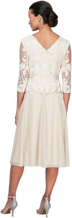Alex Evenings Women's Tea Length Embroidered Bodice Mother of The Bride Gown, Wedding Guest Dress (Petite and Regular Sizes) - Image 2
