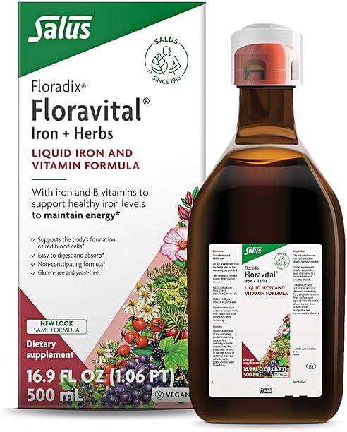 Floradix Floravital Liquid Iron & Vitamin Formula - Liquid Iron Supplement with Ferrous Gluconate, C & B Vitamins & Herbs for Energy Support - Vegan, Gluten-Free, Yeast-Free & Non-GMO -16.9 Fl Oz - Image 1