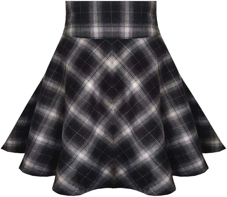 TONCHENGSD Women's Gothic Plaid Skirt High Waisted A-line Flare Mini Skirt - Image 3