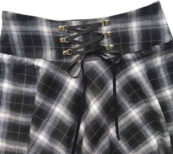 TONCHENGSD Women's Gothic Plaid Skirt High Waisted A-line Flare Mini Skirt - Image 4