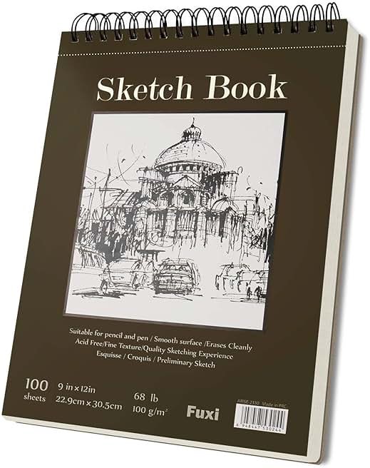 Fuxi 9" x 12" Sketch Book, Top Spiral Bound Sketch Pad, 100 Sheets 68lb/100gsm Acid-Free Drawing Paper, Art Sketchbook for Drawing Pad for Kids Artists & Beginners Professional Art Supplies for Adults - Product Image
