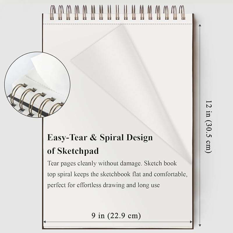 Fuxi 9" x 12" Sketch Book, Top Spiral Bound Sketch Pad, 100 Sheets 68lb/100gsm Acid-Free Drawing Paper, Art Sketchbook for Drawing Pad for Kids Artists & Beginners Professional Art Supplies for Adults - Image 4