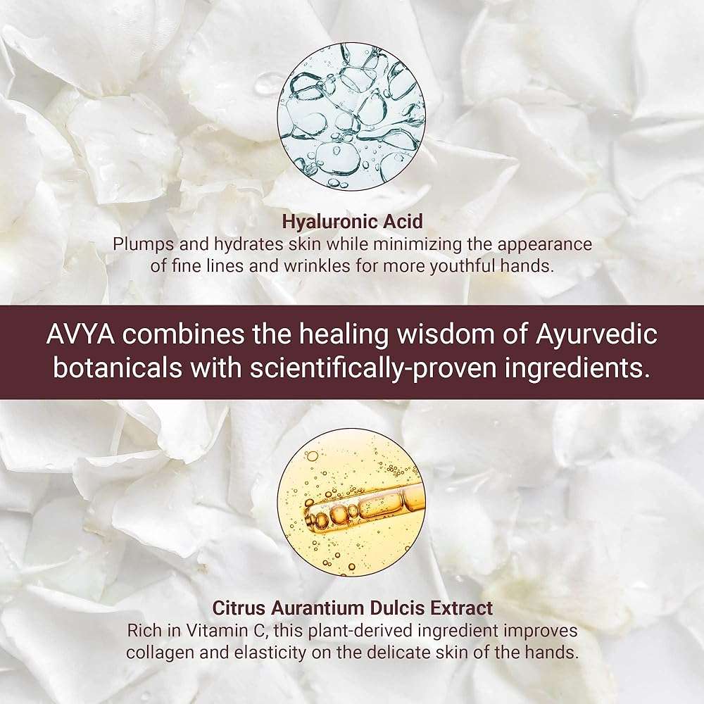 AVYA Hydrating Hand Lotion for Dry Skin – Nourishing Hand Healing Treatment for Dry and Ashy Skin/Hyaluronic Acid and Citrus Stem Cell Technology/Advanced Ayurvedic Skincare (2oz) - Image 4