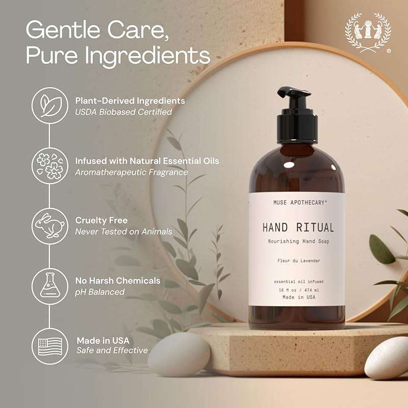 Muse Apothecary Hand Ritual - Aromatic and Nourishing Hand Soap, Infused with Natural Aromatherapy Essential Oils - USDA Certified Biobased - 16 oz, Aloe + Eucalyptus + Lavender, 3 Pack - Image 7