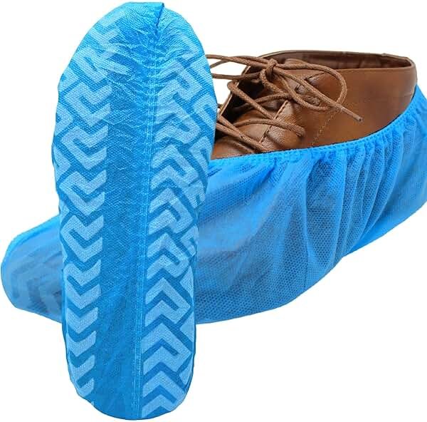 RE GOODS Shoe Covers | X Large - Extra Thick - Non Slip Soles | 100 Pack | Blue Disposable Boot and Shoe Booties | Water Resistant | 35 GSM Non Woven | Indoor or Outdoor Use - Product Image