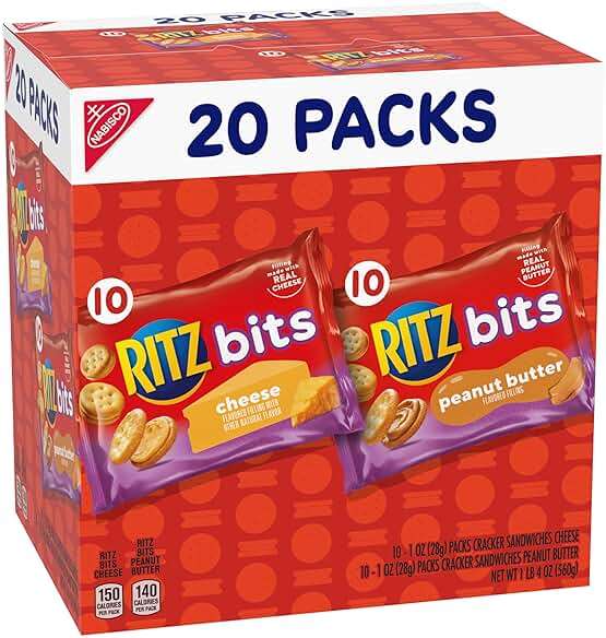 RITZ Bits Peanut Butter and RITZ Bits Cheese Sandwich Crackers Variety Pack, Lunch Snacks for Kids and Adults, 20 Snack Packs - Image 12