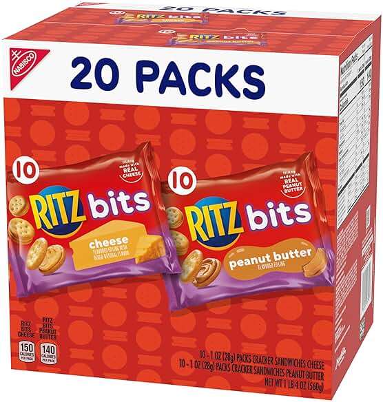 RITZ Bits Peanut Butter and RITZ Bits Cheese Sandwich Crackers Variety Pack, Lunch Snacks for Kids and Adults, 20 Snack Packs - Image 13