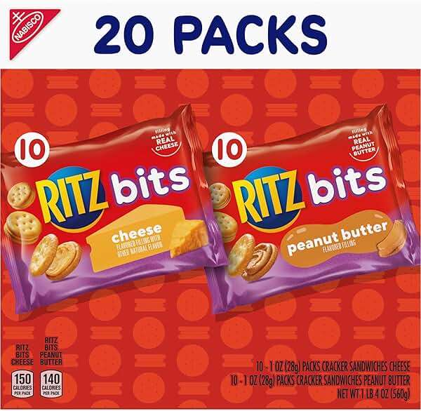 RITZ Bits Peanut Butter and RITZ Bits Cheese Sandwich Crackers Variety Pack, Lunch Snacks for Kids and Adults, 20 Snack Packs - Image 14