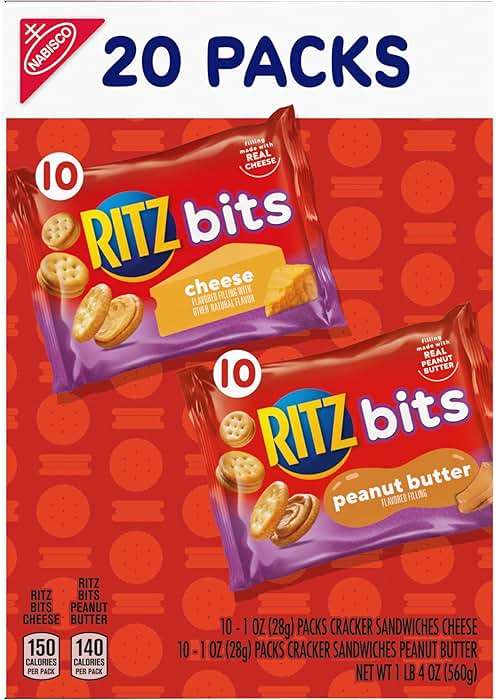 RITZ Bits Peanut Butter and RITZ Bits Cheese Sandwich Crackers Variety Pack, Lunch Snacks for Kids and Adults, 20 Snack Packs - Image 15