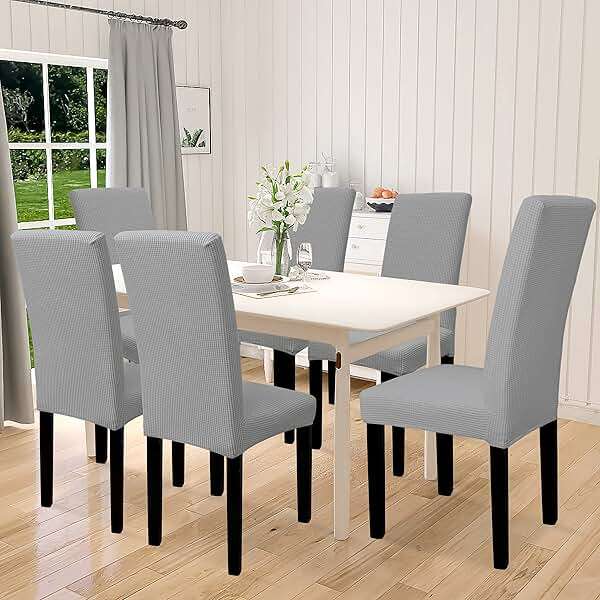 Easy-Going 100% Waterproof Dining Room Chair Cover Set of 6, Stretch Jacquard Parson Chair Slipcover Removable Washable Chair Protector for Home, Restaurant, Banquet (Large, Light Gray) - Image 2