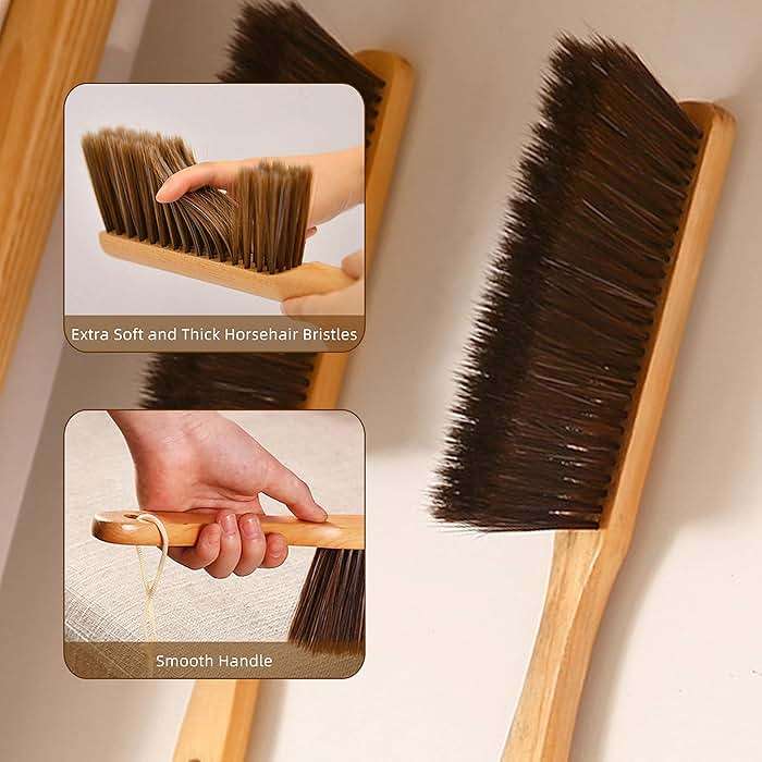 Hand Broom, Dust Brush, Horse Hair Brush with Wood Handle, Duster for Counter, Bench, Car, Furniture, Bed, Woodworking Cleaning - Image 4