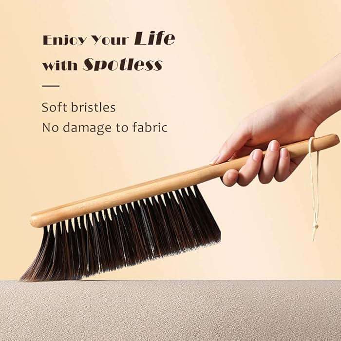 Hand Broom, Dust Brush, Horse Hair Brush with Wood Handle, Duster for Counter, Bench, Car, Furniture, Bed, Woodworking Cleaning - Image 5