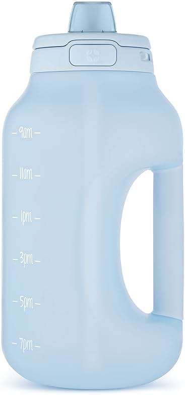 Ello Hydra 64oz Half Gallon Water Jug with Handle and Motivational Time Markers for All Day Hydration, Plastic Reusable Water Bottle with Straw and Locking, Leak Proof Lid, BPA Free, Halogen Blue - Image 1