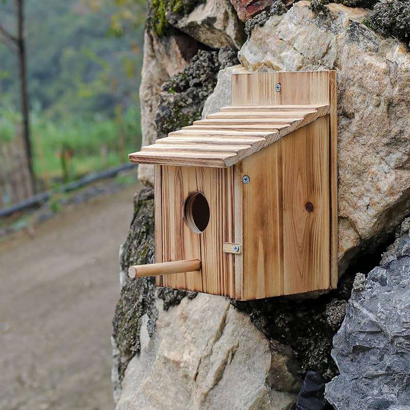 NATUREYLWL Wooden Bird House for Outside, Hanging Natural Wood Birdhouse with Perch, 1.57" Entrance & Side Clean-Out Door for Bluebirds, Wrens and Finches, Garden Decor - Image 3