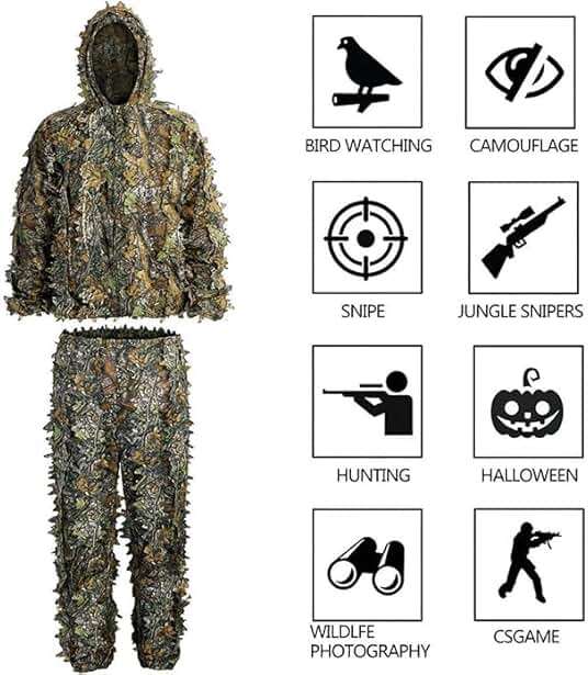 SCYLFEHDP Ghillie Suit, 3D Leafy Ghillie Suit and Camo Suit, Ghillie Suit for Men, Camouflage Suits, Turkey Hunting, Lightweight Gear Hunting Clothes for Outdoor Woodland and Halloween. - Image 5