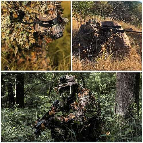 SCYLFEHDP Ghillie Suit, 3D Leafy Ghillie Suit and Camo Suit, Ghillie Suit for Men, Camouflage Suits, Turkey Hunting, Lightweight Gear Hunting Clothes for Outdoor Woodland and Halloween. - Image 6