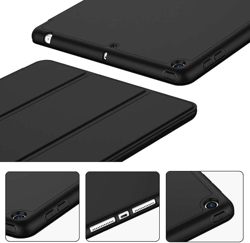 iMieet iPad 9th Generation Case 2021/iPad 8th Generation Case 2020 10.2 Inch with Pencil Holder, iPad 7th Gen 2019 Case with Soft Baby Skin Silicone Back, Auto Wake/Sleep Cover (Black) - Image 4