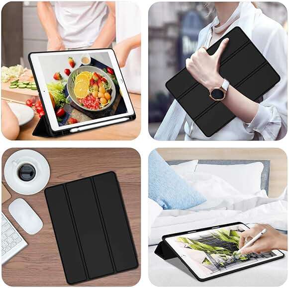 iMieet iPad 9th Generation Case 2021/iPad 8th Generation Case 2020 10.2 Inch with Pencil Holder, iPad 7th Gen 2019 Case with Soft Baby Skin Silicone Back, Auto Wake/Sleep Cover (Black) - Image 5