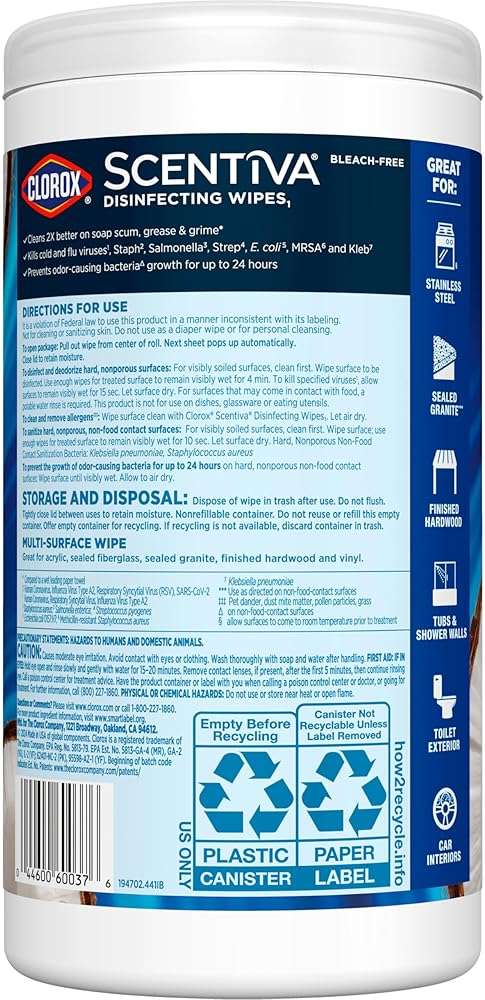 Clorox Scentiva Disinfecting Wipes, Coconut and Waterlily, Antibacterial, 75 Count - Image 10