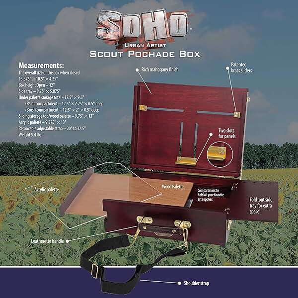 Soho Urban Artist Scout Pochade Box for Plein Air Painting Easel with Storage, Lightweight & Portable, Mahogany Finish - Image 3