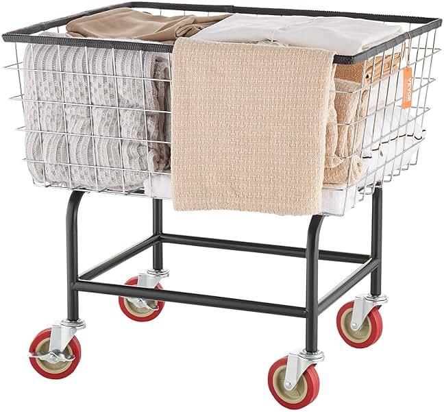 VEVOR Wire Laundry Cart, 2.8Bushel Wire Laundry Basket with Wheels, 26.7''x21.7''x26.4'' Commercial Basket Cart, Steel Frame with Chrome Finish, 4" Casters - Product Image