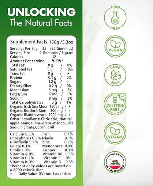 Sea Moss Gummies - Irish sea Moss raw Organic, Bladderwrack, Burdock Root. Contains Sea Moss Gel and Powder. Superfoods for Vegan, Keto and Dr Sebi Diet. Immune Boosting (1, Original) - Image 3
