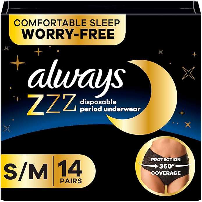 Always ZZZ Overnight Disposable Period Underwear for Women Small/Medium, 360° Coverage for Worry-Free Nights, 14 Count (2 Packs of 7) - Image 1