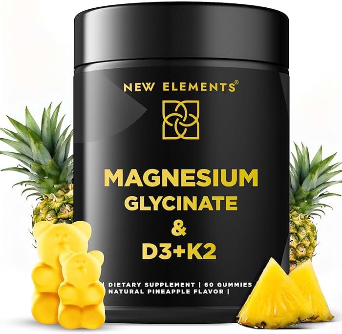 Calm Magnesium Glycinate Gummies 500mg with High-Potency Vitamin D3 10000iu & Vitamin K2 100mcg | Stress Relief, Relaxation & Bone Support for Adults | Vegan, Non-GMO, Gluten-Free, Pineapple Flavor - Product Image