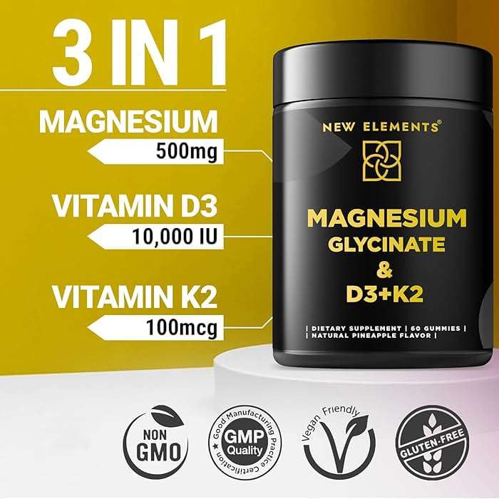 Calm Magnesium Glycinate Gummies 500mg with High-Potency Vitamin D3 10000iu & Vitamin K2 100mcg | Stress Relief, Relaxation & Bone Support for Adults | Vegan, Non-GMO, Gluten-Free, Pineapple Flavor - Image 3