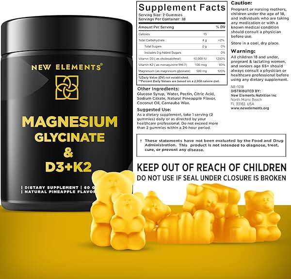 Calm Magnesium Glycinate Gummies 500mg with High-Potency Vitamin D3 10000iu & Vitamin K2 100mcg | Stress Relief, Relaxation & Bone Support for Adults | Vegan, Non-GMO, Gluten-Free, Pineapple Flavor - Image 4