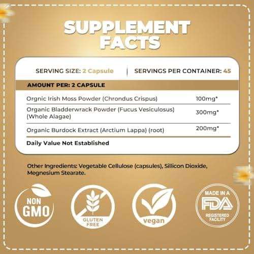 ORGANICS NATURE Irish Sea Moss Capsules 45 Servings | High Potency Seamoss Pills | Dr. Sebi Approved Sea Moss for Energy 90 Vegan Capsules - Image 2