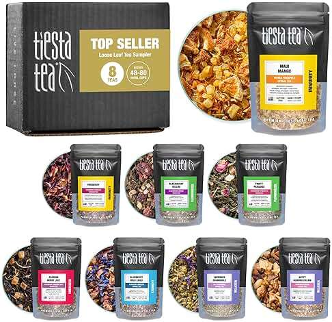 Tiesta Tea - Top 8 Favorites Sampler Set, Loose Leaf, Up to 80 Cups, High to No Caffeine, Hot & Iced, Tea Variety Pack with Green, Herbal, & Black, 8 Sample Pouches - Image 1