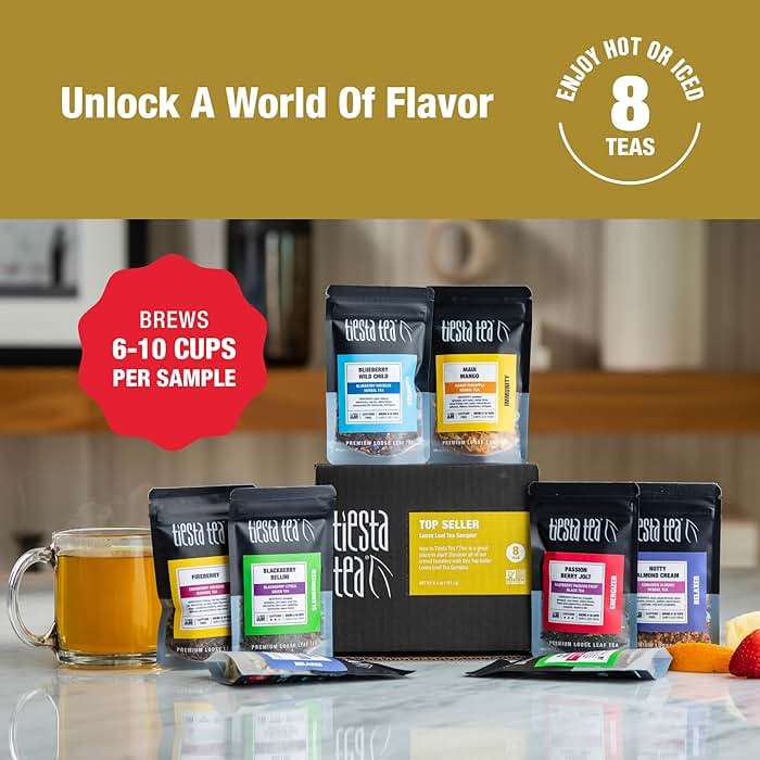 Tiesta Tea - Top 8 Favorites Sampler Set, Loose Leaf, Up to 80 Cups, High to No Caffeine, Hot & Iced, Tea Variety Pack with Green, Herbal, & Black, 8 Sample Pouches - Image 2