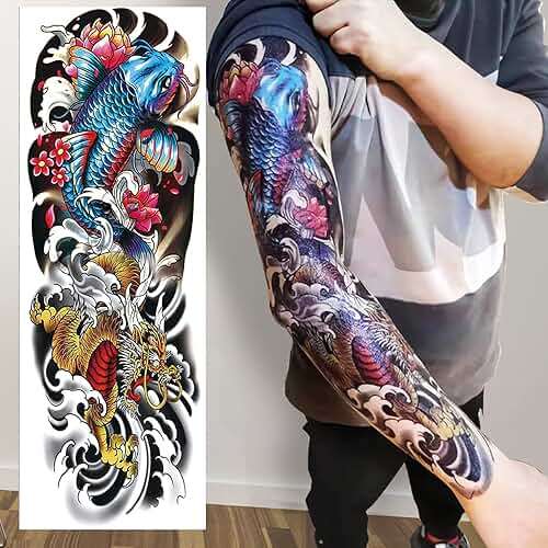 Aresvns Halloween Temporary Sleeve Tattoo for Men and Women (L19“xW7”),Waterproof Japanese Military Fake Tattoos Long lasting,Full Arm Totem Temporary Tattoos for BBQ Pool Beach Party - Image 3