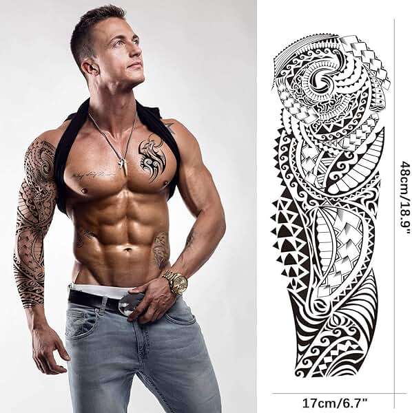 Aresvns Halloween Temporary Sleeve Tattoo for Men and Women (L19“xW7”),Waterproof Japanese Military Fake Tattoos Long lasting,Full Arm Totem Temporary Tattoos for BBQ Pool Beach Party - Image 4
