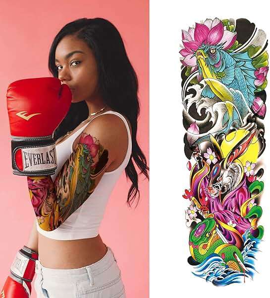 Aresvns Halloween Temporary Sleeve Tattoo for Men and Women (L19“xW7”),Waterproof Japanese Military Fake Tattoos Long lasting,Full Arm Totem Temporary Tattoos for BBQ Pool Beach Party - Image 6