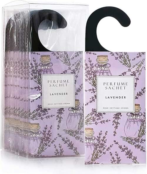 ROSE COTTAGE Large 12 Packs Lavender Hanging Closet Deodorizer Air Freshener Long Lasting Scented Sachets Smell Goods for House - Product Image