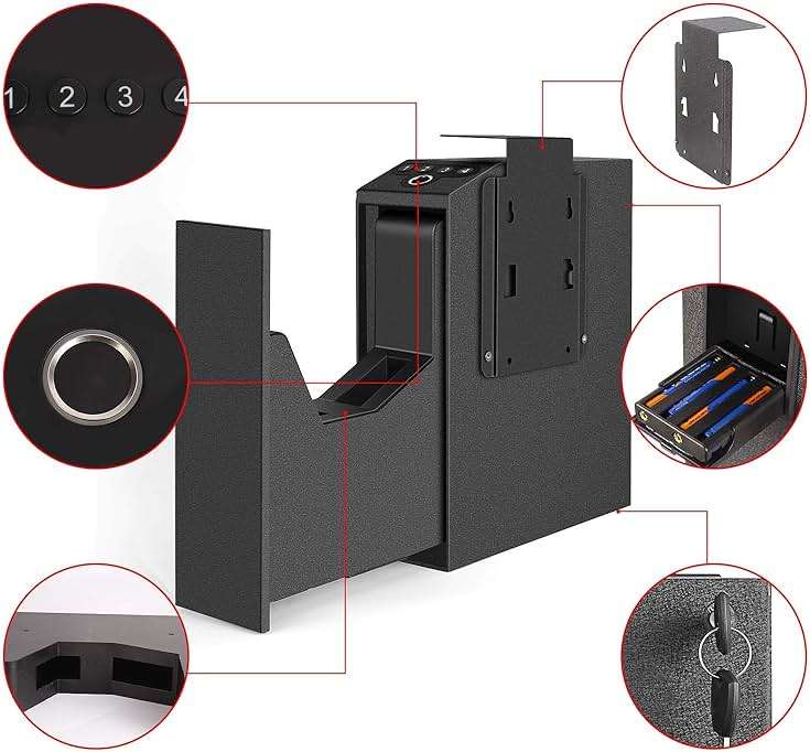 Biometric Slider Handgun Gun Safe for Nightstand, Desk, Bed Side,Truck - Auto Sliding Door Hand Gun Safe for Pistol -with Fingerprint, PIN Code, KEY Access - Image 6