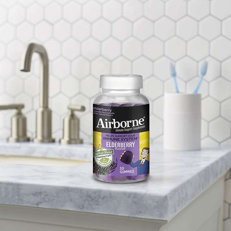 Airborne Elderberry + Zinc & Vitamin C Gummies For Adults, Immune Support Vitamin D & Zinc Gummies With Powerful Antioxidant Vitamins C D & E - 50 Gummies, Elderberry Flavor - Image 17