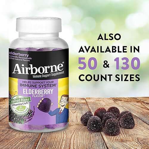 Airborne Elderberry + Zinc & Vitamin C Gummies For Adults, Immune Support Vitamin D & Zinc Gummies With Powerful Antioxidant Vitamins C D & E - 50 Gummies, Elderberry Flavor - Image 9