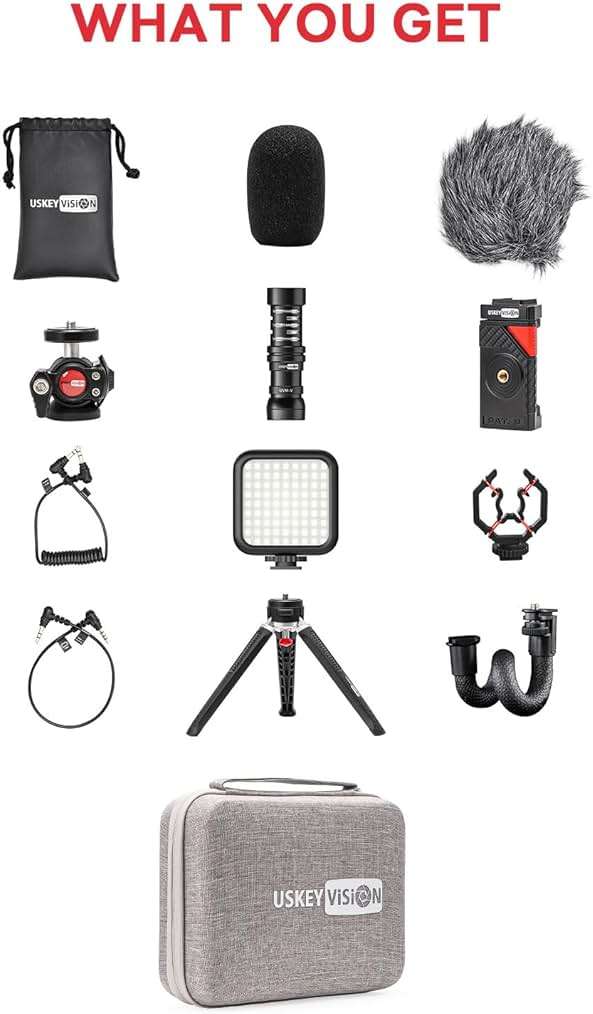 USKEYVISION Smartphone Video Vlogging Kit Metal Microphone Light Tiktok YouTube Podcast Equipment for iPhone 15/14/13 Mini/Pro/Max, Android Smartphone (V-Master) - Image 7