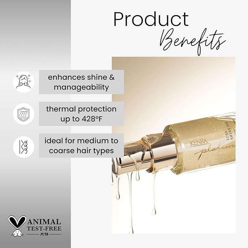 Kenra Professional Platinum Luxe Shine Oil | Gold Enriched Nourishing Elixir |Enhances Shine & Manageability | Thermal Protection Up To 450F | Medium To Coarse Hair - Image 2