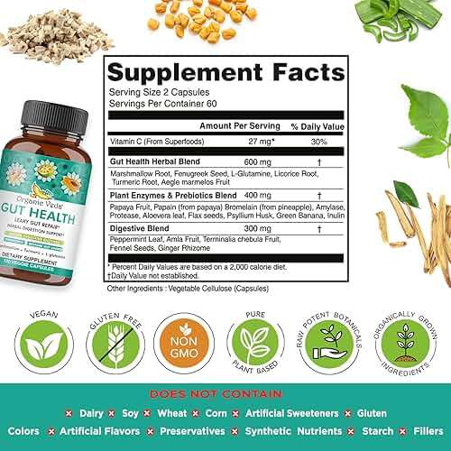 Organic Veda Marshmallow Turmeric MasTur Gut Health Supplement - Total Gut & Digestion Complex, Leaky Gut Repair, Bloating Relief for Women & Men - Papaya Digestive Enzymes, L-Glutamine, 120 Capsule - Image 2