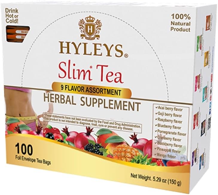 HYLEYS Slim Tea 9 Flavor Assortment 100 Ct - Weight Loss Herbal Supplement Cleanse and Detox - 100 Tea Bags (9 Pack) - Herbal Tea Variety Pack - Product Image